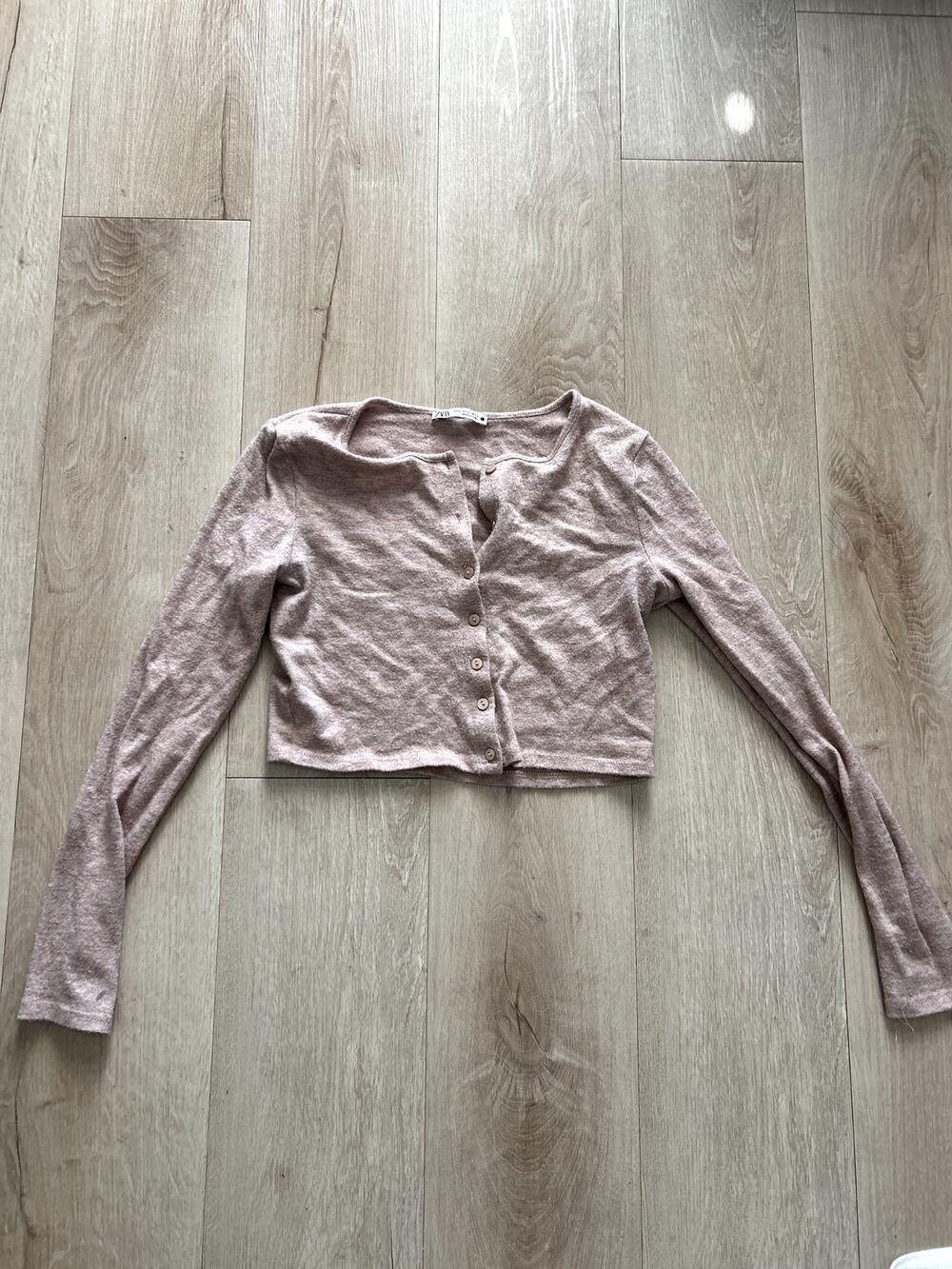 Zara Beige Cropped Button Front Knit Cardigan Size M